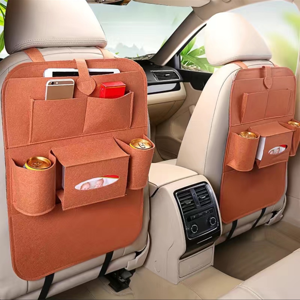 Brand New 2pc Brown Felt Car Seat Storage Bag Seat Back Multifunctional